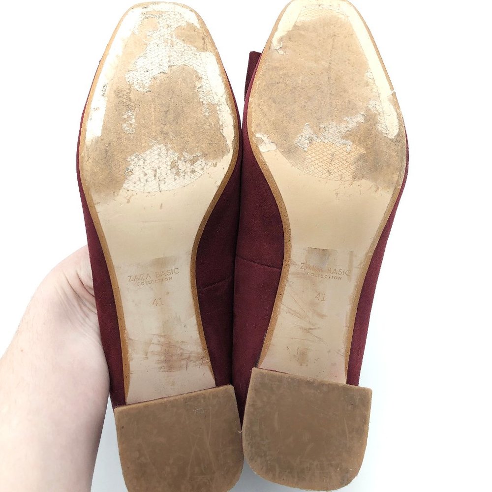 ZARA Collection Burgundy Suede Bow Block Heel Pump - Picture 9 of 12